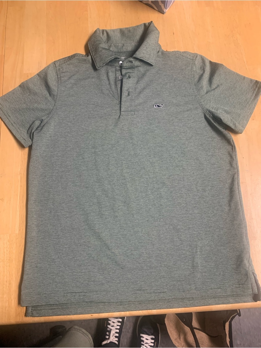 Vineyard Vines Boys Performance Polo Shirt Medium green Stripe Stretch Golf